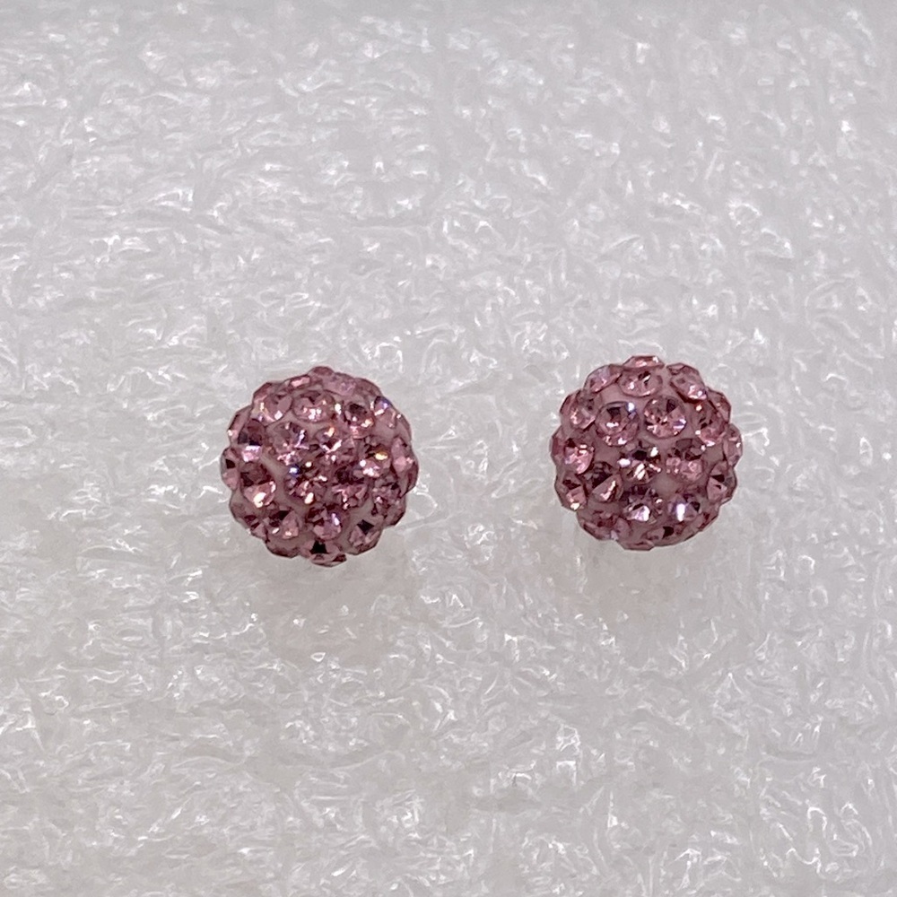STERLING Silver Pink Crystal Sparkle Ball Stud Earrings 7mm